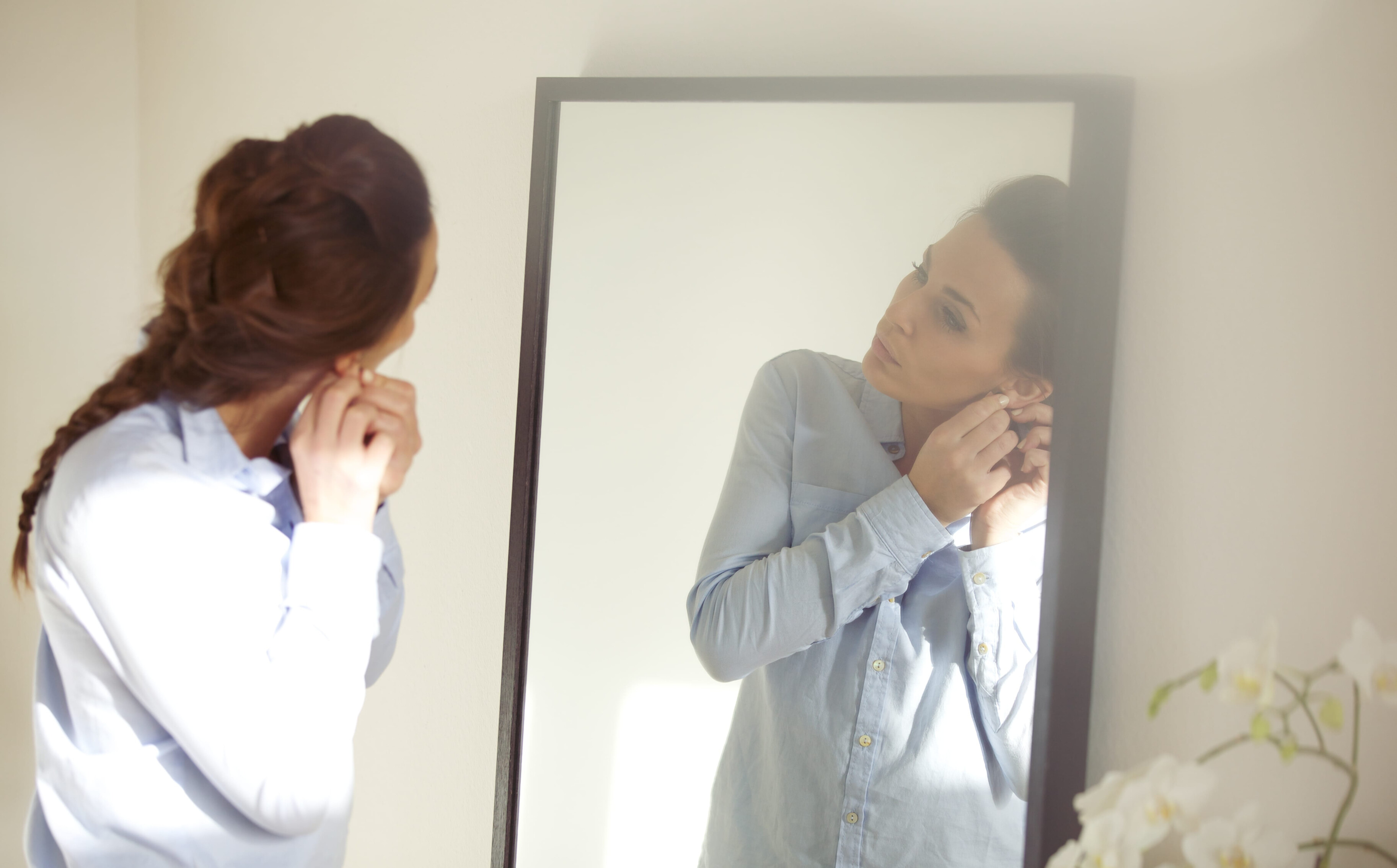 Business woman getting ready for work